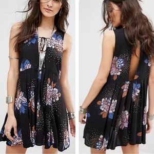 Free People Black Floral Plunging Open Mini Dress